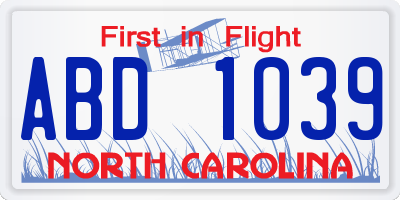NC license plate ABD1039