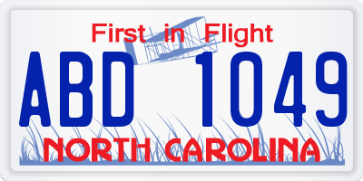 NC license plate ABD1049