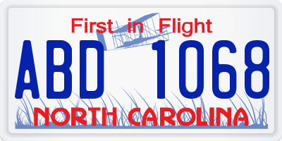 NC license plate ABD1068