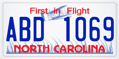 NC license plate ABD1069