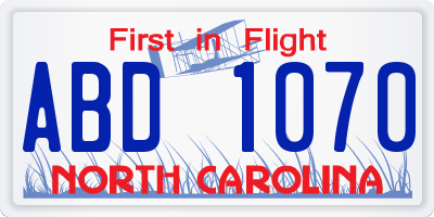 NC license plate ABD1070