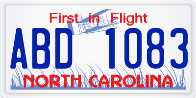 NC license plate ABD1083