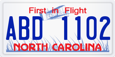 NC license plate ABD1102