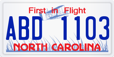 NC license plate ABD1103