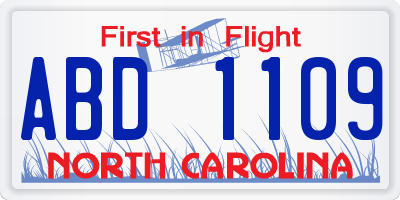 NC license plate ABD1109