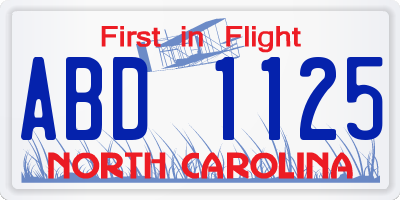 NC license plate ABD1125