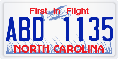 NC license plate ABD1135