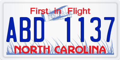 NC license plate ABD1137