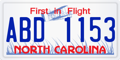 NC license plate ABD1153