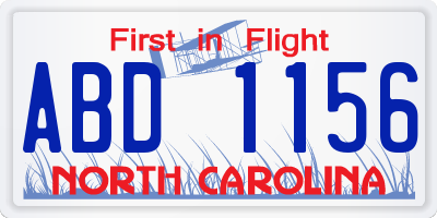 NC license plate ABD1156
