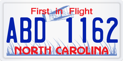 NC license plate ABD1162