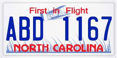 NC license plate ABD1167
