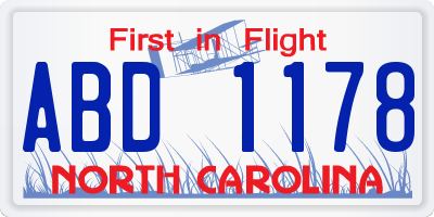 NC license plate ABD1178