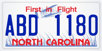 NC license plate ABD1180