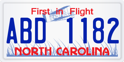 NC license plate ABD1182