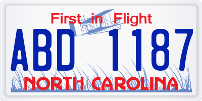 NC license plate ABD1187