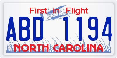 NC license plate ABD1194