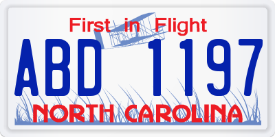 NC license plate ABD1197