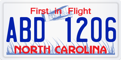 NC license plate ABD1206
