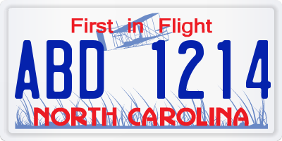NC license plate ABD1214