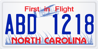 NC license plate ABD1218