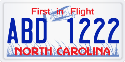 NC license plate ABD1222