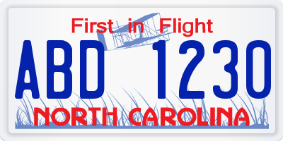 NC license plate ABD1230