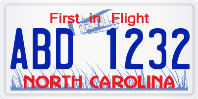 NC license plate ABD1232