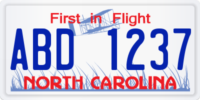 NC license plate ABD1237