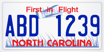 NC license plate ABD1239