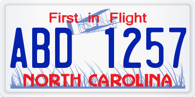 NC license plate ABD1257