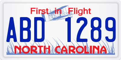 NC license plate ABD1289