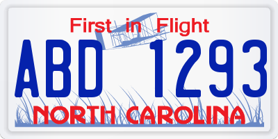 NC license plate ABD1293