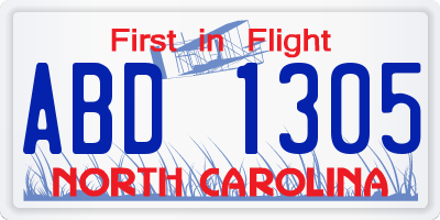 NC license plate ABD1305