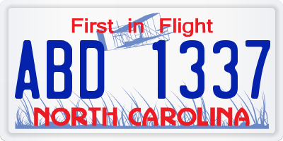 NC license plate ABD1337