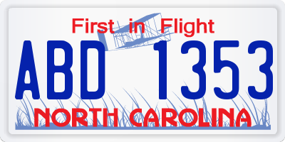 NC license plate ABD1353