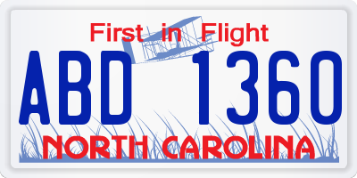 NC license plate ABD1360