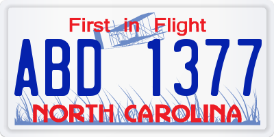NC license plate ABD1377