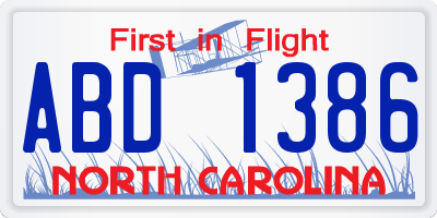 NC license plate ABD1386