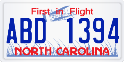 NC license plate ABD1394