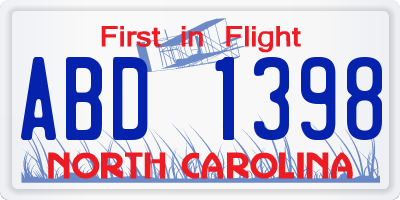 NC license plate ABD1398