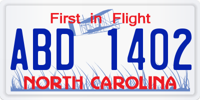 NC license plate ABD1402