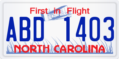NC license plate ABD1403