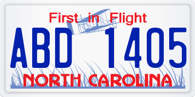 NC license plate ABD1405