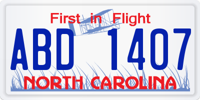 NC license plate ABD1407
