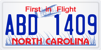 NC license plate ABD1409