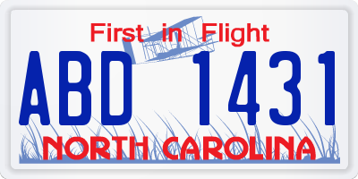 NC license plate ABD1431