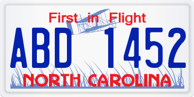 NC license plate ABD1452
