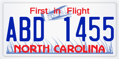 NC license plate ABD1455