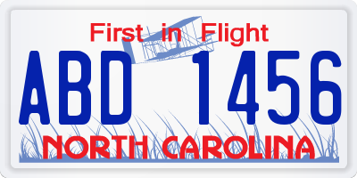 NC license plate ABD1456